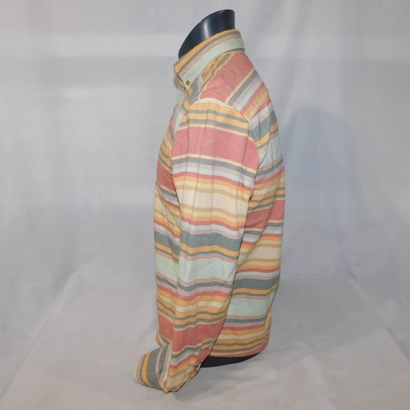 American Eagle Men S 1/4 Button Pullover Long Sleeve Striped Button Down Shirt - Picture 7 of 10